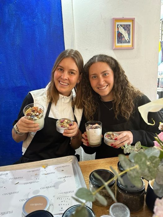 Annette Serio Haddad and co-founder Aline Chamlati hand-pouring the first SOREIA candles